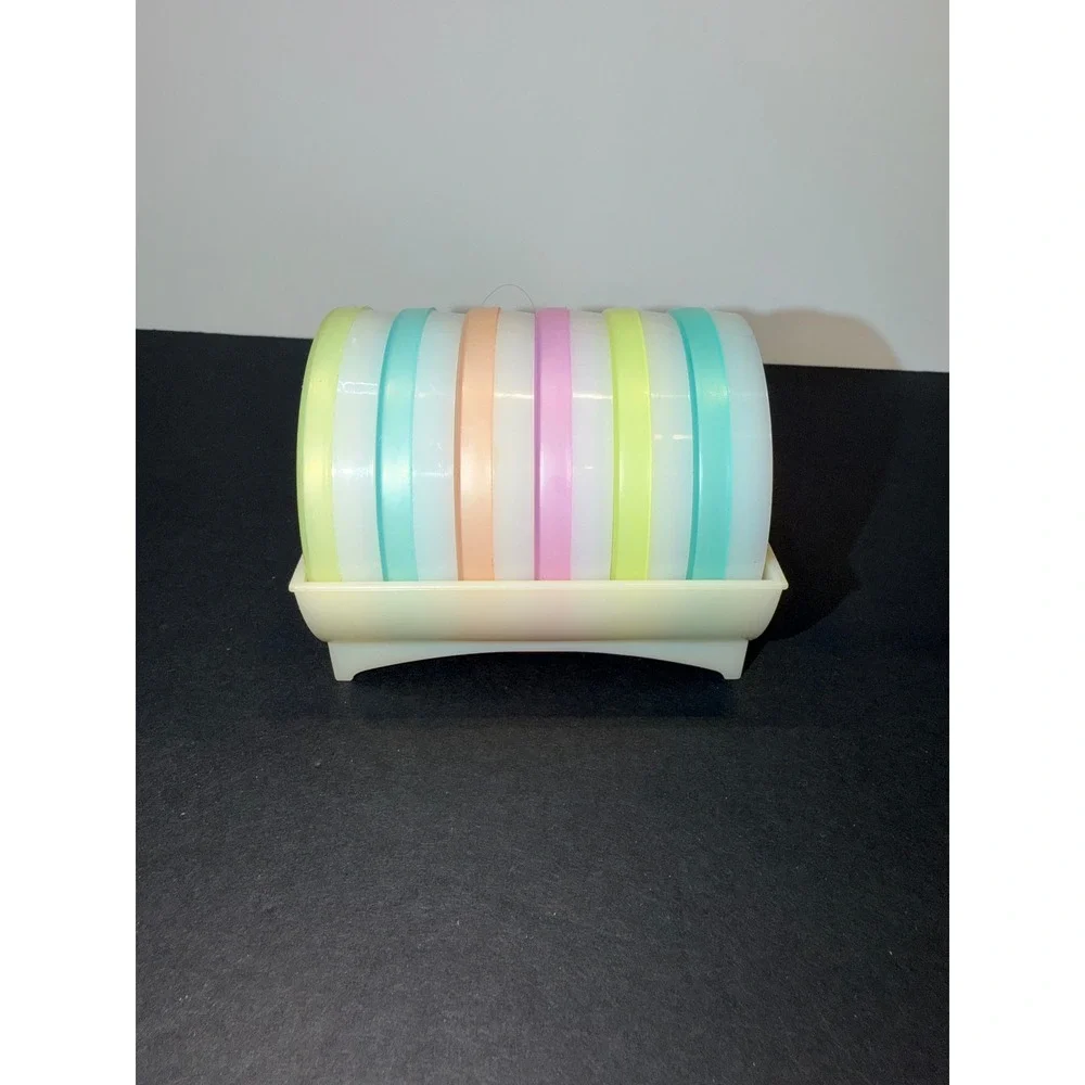6 Vintage Tupperware Pastel Wagon Wheel Coaster Caddy Round Plastic USA Made